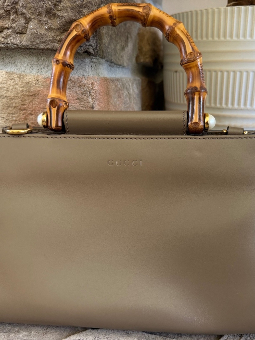 Gucci Nymphaea Bamboo Top Handle Leather Bag